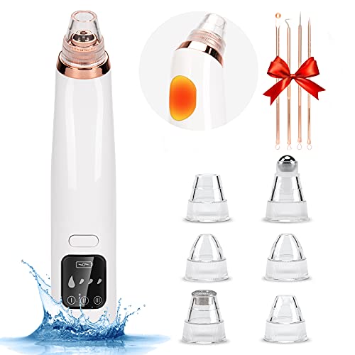 Blackhead Remover Pore Vacuum Cleaner - 2021 Upgraded Blackhead Suction Tool with Hot Compress - USB Rechargeable Pore Vacuum-Facial Pore Cleanser with LED Display-Suction Force for All Skin. (White)