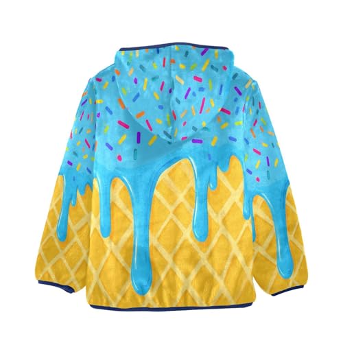 Blue Ice Cream Drip Toddler Fleece Jacket Girl Boys Hooded Fleece Jacket Coat Warm Outwear Zip-up 3-10T2