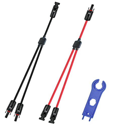 WOODGUILIN Y Solar Connector,Solar Y Branch Parallel Cable,Solar 1 to 2 Male Female Connector Adapter,10AWG 45A Waterproof IP68 40CM Cable, for Solar Panels,Solar Cells (MFF&FMM,1 Pair)