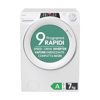 Foto di Candy RapidÓ RO4 1274DWMT/1-S Lavatrice, 7 Kg, 1200 Giri, Wi-Fi + BLE, Connesso, Partenza Ritardata, Rilevatore Kg, Classe A, 60x45x85 cm, Bianco [Classe di efficienza energetica A]