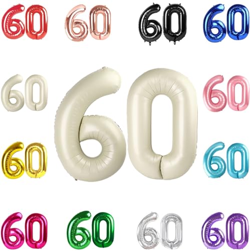 60 Balloon Number Cream Number 60th Birthday Balloons 40 Inch 60 Years Old Cream Birthday Decorations for Men Women 60th Anniversary Decorations