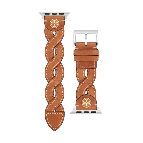 Tory Burch Womens Luggage Brown Braided-Leather Band For Apple Watch 38mm/40mm/41mm (Model: TBS0046)