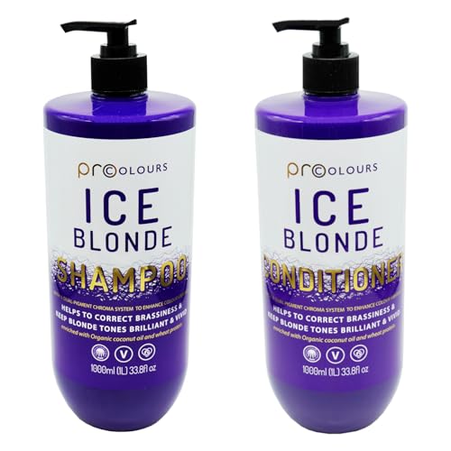 Pro Colours Ice Blonde Shampoo and Conditioner Set, 1000ml Each, Purple Toning, Brassiness Correction