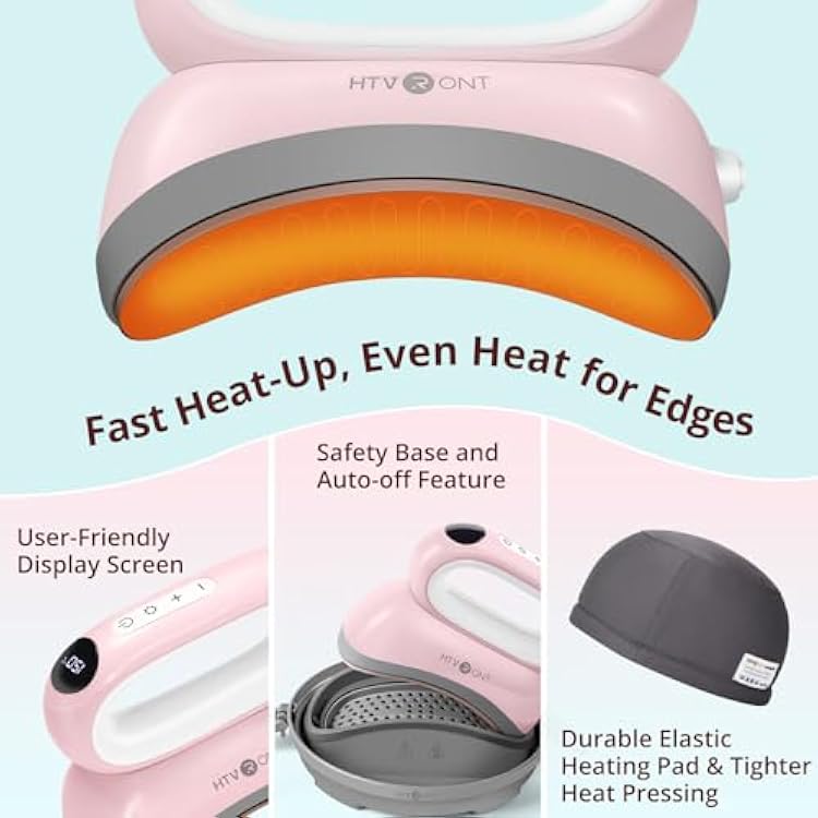 HTVRONT Mini Heat Press Machine + Hat Press Machine Pink for Caps/Hats- Professional Heat Press for Sublimation, Vinyl, Heat Transfer Projects
