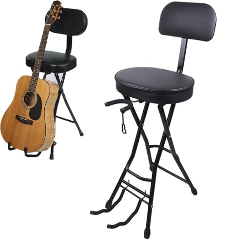 MTSDM Guitar Seat, Foldable Guitar Chair, Guitars Seat with Cushion, Foldable Guitarist Stool, Folding Stool for Bassists, Guitars Chair with Cushion for Bass Players Electric Guitarists