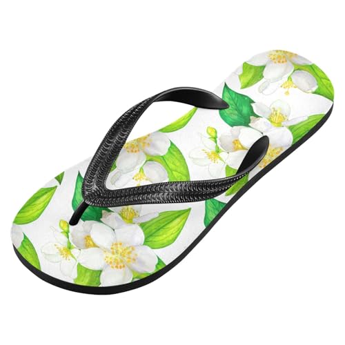 Jasmine Flower Leaves White Flip Flops for Beach Thong Sandals Anti-slip Lightweight Beach Slippers for Travel Summer Outdoor2