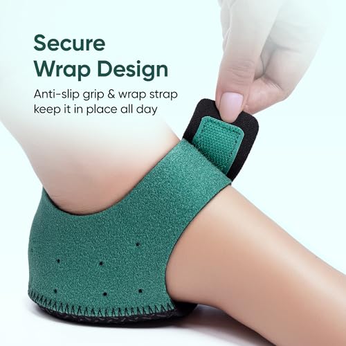 Image of Frido Orthotics Heel Protector for Heel Pain Relief | Gel Heel Pad with Velcro Strap | Anti-Slip Heel Cup Cushion for Men & Women | Plantar Fasciitis, Heel Spurs, Shoe Bite Support | Green | Size - L