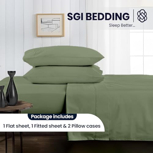 Image of SGI bedding Full Bed Sheets Set - Premium 600 TC Egyptian Cotton, Crisp & Cooling Sateen Weave, Extra Soft Hotel Collection, Fits Mattresses Up to 16 Inch Deep, Breathable & Long Lasting - Moss
