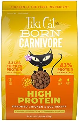 Tiki Cat Born Carnivore High Protein, Deboned Chicken & Egg, Grain-Free Baked Kibble to Maximize Nutrients, Dry Cat Food, 2.8 lbs. Bag