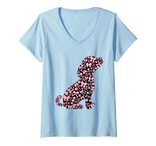 Mujer Lazo Coquette Rosa de Perro Lindo Camiseta Cuello V