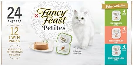 Purina Fancy Feast Gourmet Wet Cat Food Variety Pack, Petites Pate Collection, break-apart tubs, 24 servings – (Pack of 12) 2.8 oz. Tubs