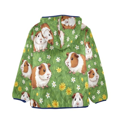 Guinea Pigs on Floral Background Toddler Fleece Jacket Girl Boys Hooded Fleece Jacket Coat Warm Outwear Zip-up 3-10T2