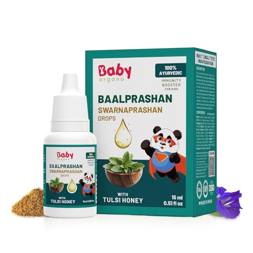 Image of BabyOrgano Swarnaprashan Drops for Kids, 0-15 Yrs, 15ml, Pack of 1 | Suvarnaprashan 24K Gold Drops, Swarna Bhasma, Brahmi, Shankhpushpi, Vacha & Tulsi Honey, Immunity, Brain & Growth Support