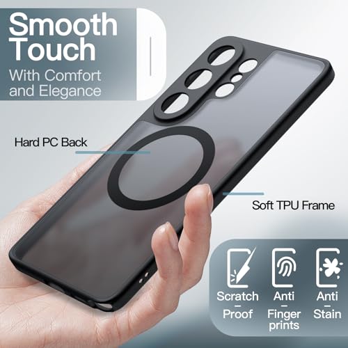 Image of JETech Magnetic Cover Case for Samsung Galaxy S26 Ultra, Compatible with MagSafe, Camera Lens Full Protection, Translucent Matte Back Shockproof Phone Cover (Black)