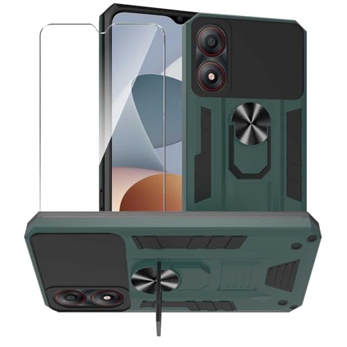 Cover Compatibile con ZTE Blade A34 6.6 1 Case e 1 Pezzi Vetro Temperato Pellicola Protettiva PC + Custodia Antiurto con Staffa Ruotabile a 360° verde tpu