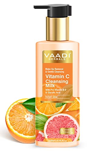 Image of Vaadi Herbals Vitamin C Cleansing Milk| With pro Vitamin B5 & Glycolic Acid | Hydrating Make up Removal & Instant Cleansing (250 ml)