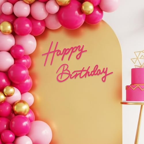 Image of TONIFUL Happy Birthday Sign for Backdrop - Hot Pink Felt Banner - Includes Dot Glue - Perfect for Birthday Party Backdrop,Wall Decor,Balloon Arch,Photo Background
