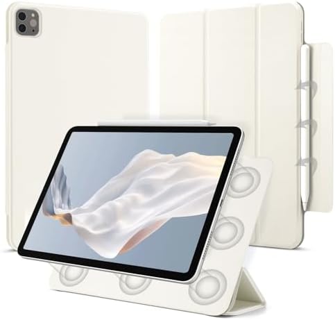 for iPad Pro 11 inch M5/M4 Case (6th/5th Generation, 2025/2024), Auto Sleep/Wake and Magnetic Closure, Slim Trifold Stand Case, PU Leather Cover,Support Apple Pencil Pro, White