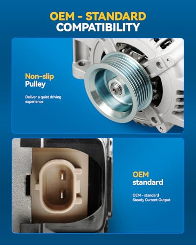 Image of PHILTOP New Alternator Compatible With 01-06 Chrysler Sebring 2.7L V6, 01-06 Dodge Stratus 2.4L L4, 01-06 Chrysler Sebring 2.4L L4, 01-06 Dodge Stratus 2.7L V6 13868N 12V 120Amp CW 6-Groove Pulley