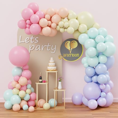 Image of AFTERLOON Biodegradable Natural Rubber Latex 138pcs Pastel Rainbow Assorted Different Sizes 18 inch 12 inch 10 inch 5 inch Plastic-Free Alternative Balloon Garland Arch Kit for, Graduation, Wedding, Anniversary