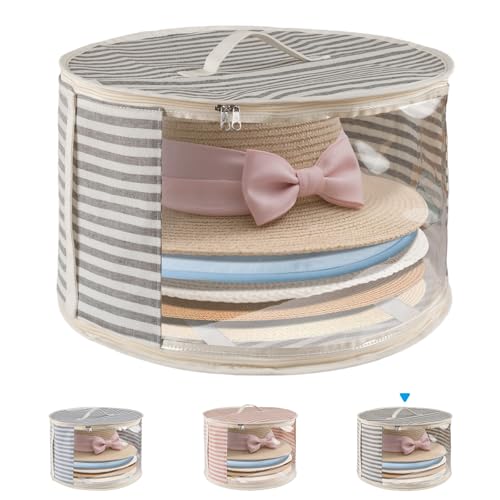 ComfortKeeper 1 Pack Hat Storage Box with Clear Window, Holds up to 7 Caps Cowboy Hat Organizer Bag for Closet for Wide Brim Hats with Carrying Handles, Gray