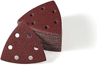 LEONTOOL 50 Pcs Triangle Sanding Pads, Detail Sandpaper 6 Holes, Hook and Loop Sanding Disc 3-1/2 Inches, 40 Grit Sanding Paper for Wood Metal Polishing