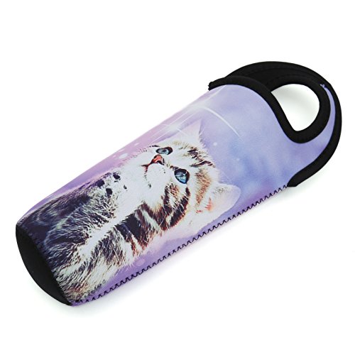 Neoprene Lunch Bag,Thick Insulated Lunch Box Bag For Women,Men & Kids Includes Water Bottle Carrier For Snacks & Lunch- Lightweight|Rugged Lunchbox |For Travel,Picnic,School,Office (Purple Wish Cat) #TOP2