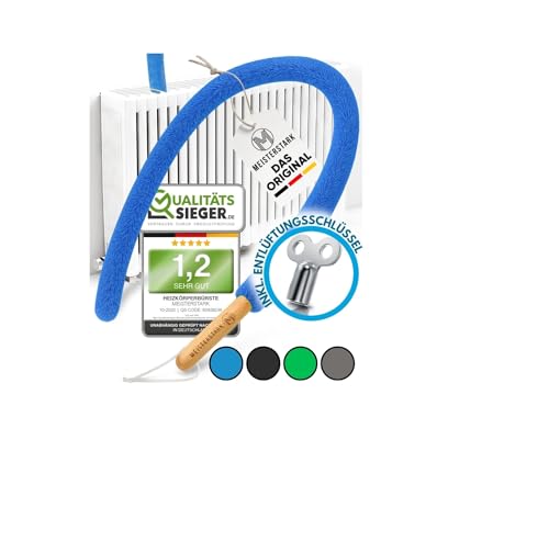DIE ORIGINAL Heizungsbürste lang 115cm [NOTE 1 2]I Heizkörperbürste für Heizung reinigen & Heizkosten sparen I Radiator Cleaning Brush I Flexible Heizkörper Reinigungsbürste inkl. Entlüftungsschlüssel