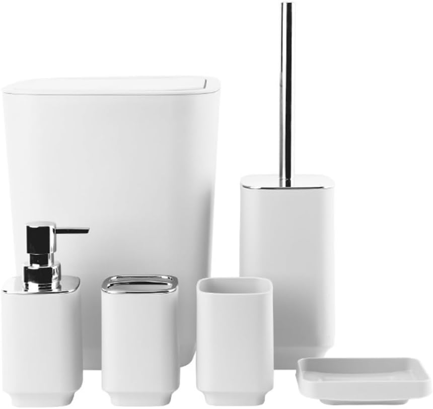 Mouthwash Cup Toothbrush Holder Trash Can Toilet Brush Bathroom Storage Toiletry Set(C)