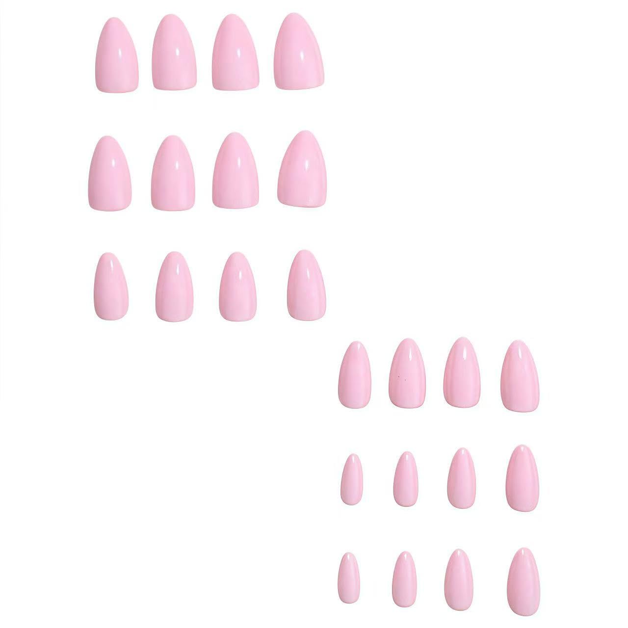 Pink Solid Color Press on Nails Short Almond Fake Nails Pink False Nails Cute Natural Solid Summer Acrylic Artificial Nails Kit for Women Manicure Decoration 24 Pcs