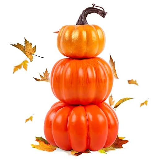 DomeStar Stacked Artificial Pumpkins, Pumpkin Tower 3 Layers Foam Pumpkin Set for Porch Home Thanksgiving Halloween Decoration