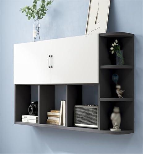 Wall-Mounted STO Cabinet - 2-Door Floating Boohelf with Open Shelves, Simple Solid Wood Multi-Layer Rack for Home Office & Living Room Space Saver (Yellow, 80 cm)