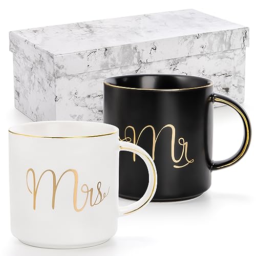 Yesland-12-oz-Mr-and-Mrs-Mug-Ceramic-Coffee-Mug-for-the-Couple-Ideal-Gift-for-Engagement-Anniversary-His-and-Hers-Bride-and-Groom-Valentines-and-Christmas-Gifts-Set-of-2-Black-White Yesland 12 oz Mr and Mrs Mug Ceramic Coffee Mug for the Couple Ideal Gift for Engagement Anniversary His and Hers Bride and Groom Valentines and Christmas Gifts Set of 2 Black White
