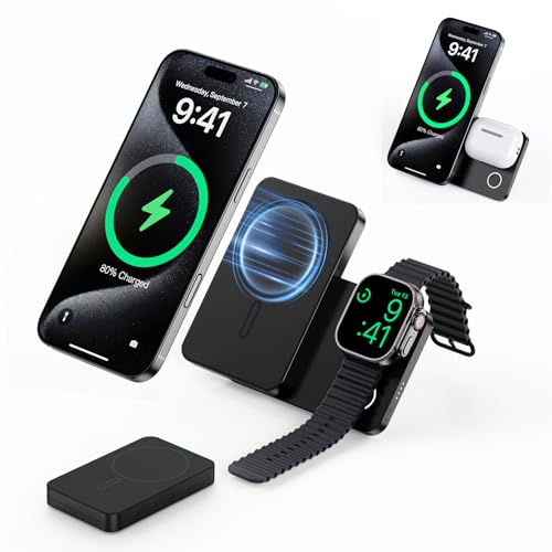 KU XIU K2 Power Bank Magnético 3 en 1 5000mAh, Cargador Inalámbrico Qi2 15W con Soporte Plegable, Estación de Carga Apple para iPhone, Apple Watch y AirPods – Ideal para Viajes y Uso Diario – Negro KU XIU K2 Power Bank Magnético 3 en 1 5000mAh, Cargador Inalámbrico Qi2 15W con Soporte Plegable, Estación de Carga Apple para iPhone, Apple Watch y AirPods – Ideal para Viajes y Uso Diario – Negro