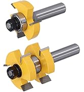 2Pcs Tongue and Groove Router Bits Set, 1/2" Shank 3 Teeth 2 Bearing Adjustable T Shape Routers f...