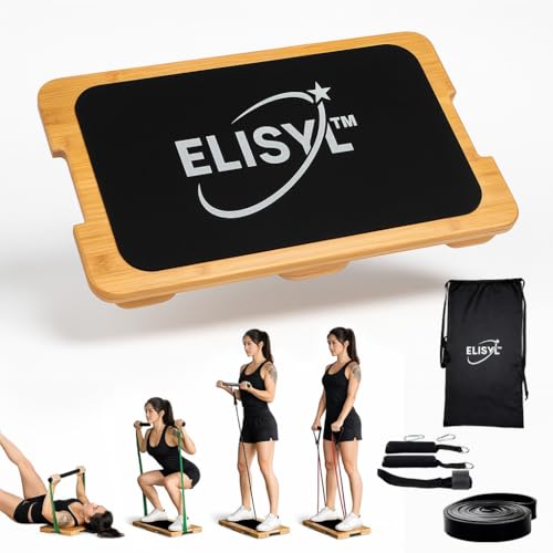 ELISYL Bamboo Resistance Band Training Board Set Stable Exercise Platform for Home Gym Workouts Strength Training & Physical Therapy with Door Anchor Handles & Carry Bag