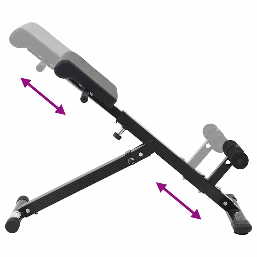 Ławka Hyperextension czarna ze stali malowanej proszkowo, 100,5 x 70 x 78 cm, składana i regulowana, do treningu siłowego, pleców, mięśni brzucha, ćwiczeń wewnątrz