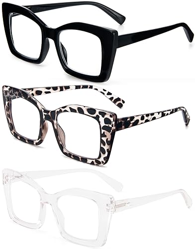 REAVEE Oversized Square Reading Glasses Oprah Style for Women, Blue Light Blocking Large Frame Computer Readers Spring Hinge