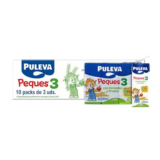 Puleva Peques Leche De Crecimiento Tipo 3 con Frutas y Cereales - 10 packs de 3 minibriks de 200 ml