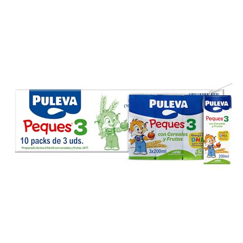 Puleva Peques 3 Cereales y Frutas Leche de Crecimiento +12 Meses Caja 10 Packs 3 x 200 ml