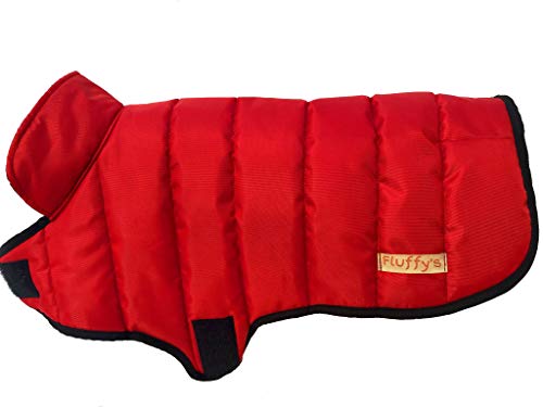 Fluffy's Luxurious Reflective Dog Cold Weather Coat Style Plaid Reversible Waterproof Windproof Pet Winter Warm Vest, Cozy Cotton Lined Stand-up Collar Outdoor Jacket (Back Length (26 inch), Red)