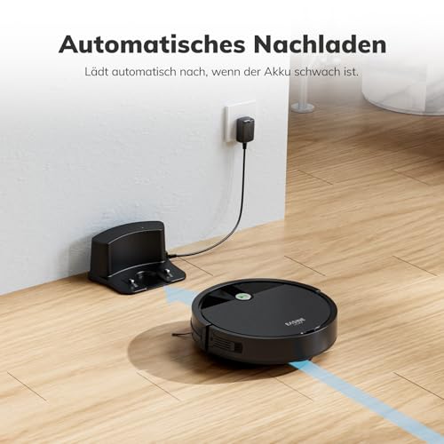 EASINE Saugroboter, Bürstenloses Design Staubsauger Roboter, Starkes Saugen, Selbstladend, Fernbedienung, Flach, Leise, Geeignet für Tierhaare & Hartböden, E3