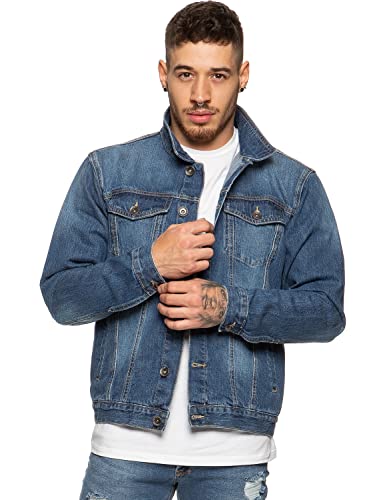 Ze ENZO Mens Denim Jacket Western Classic Style Trucker Vintage Style Jean Coat Black Blue