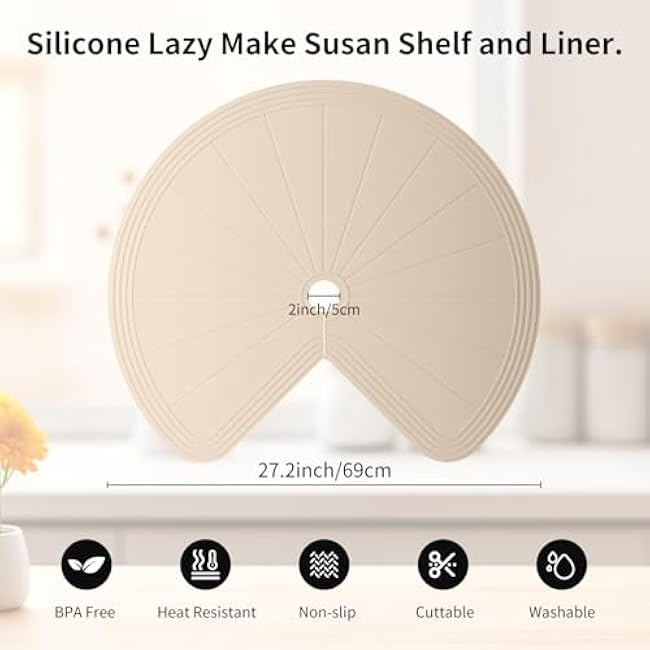 Dual Tier Pie-Cut Lazy Mat Susan Shelf and Liner ¨C Non-Slip Thermal Protection Mat 2 PCS(Kh, 28in)