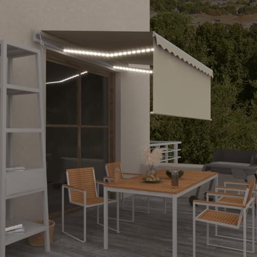 Festnight Store banne Motorisé 3,5 x 2,5m Store banne Aluminium avec LED et télécommande Auvent de Terrasse Rétractable aux UV pour Patio Balcon-Crème-3.5 x 2.5 m