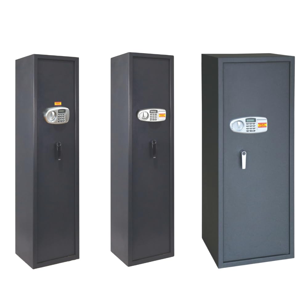 UTILIA Armoire à fusils électronique avec combinaison en acier, coffre, coffre-fort blindé pour armes, code de sécurité à 6 chiffres, 2 clés, trous d'ancrage, moquette au fond (7 emplacements)