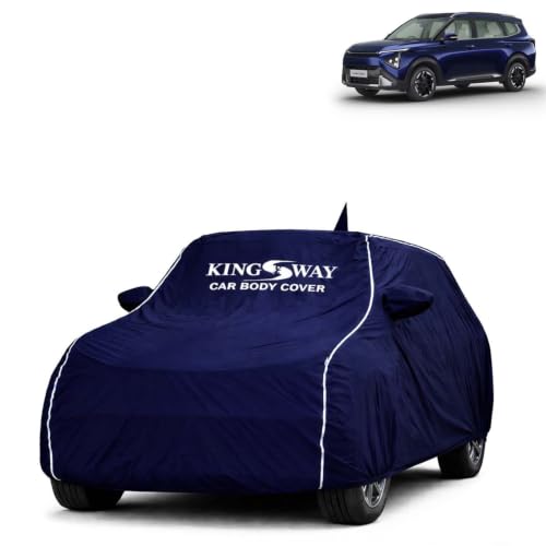Image of KINGSWAY Super Waterproof Car Cover Only with Kia Carens Clavis (Year 2025 Onwards - All Model) | Mirror and Antenna Pockets | All Weather Car Body Cover with Silver Piping | Blue