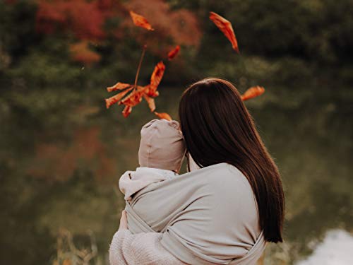 Lumidu Babytragetuch ab Geburt, Öko-Tex 100 / GOTS zertifiziert, elastisch anschmiegsam, inkl. Gratis Spucktuch in 4 modernen Farben (dunkelgrau) - Image 4