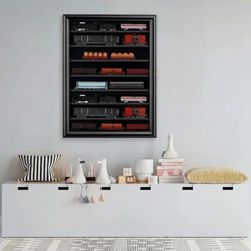 Image of Silipull Ho Scale Model Train Display Case Wall Cabinet - 8 Shelves Lockable 98% UV Protection for Locomotive Collection Birthday Gift for Valentine Model Trains Collectors, 1: 87&1: 64 Scale Toy Car
