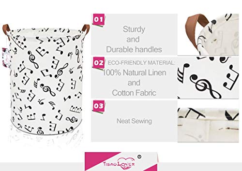 Image of 19.7 inch Large Sized Waterproof Foldable Canvas Laundry Hamper Bucket with Handles for Storage Bin,Kids Room,Home Organizer,Nursery Storage,Baby Hamper (Musical Note)